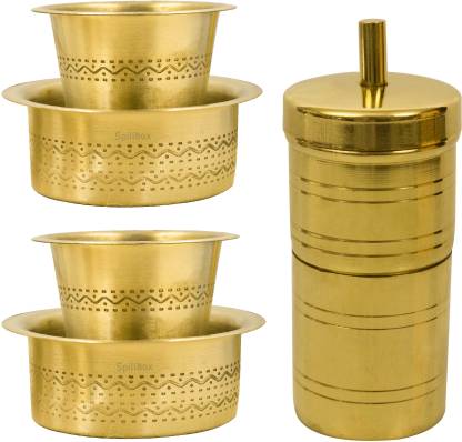 Spillbox Brass Filter Coffee Maker,Decoction Liquid Maker-Combo of Engraved Dabra-2 Indian Coffee Filter
