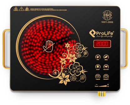 PROLIFE Crystal with Knob Plus Touch Panel (Infrared) 2000 Watt (All Utensil use-able) Induction Cooktop  (Gold, Black, Touch Panel)