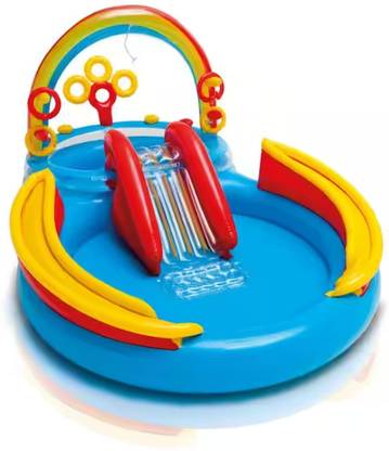 Intelligent Inflatable Children Rainbow Kiddien Pool With Water Slide With Pump Inflatable Swimming Pool
