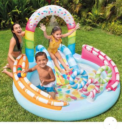 HornFlow Great playground, (IND*33) candy zone with a swimming pool and a slide With Pump Inflatable Swimming Pool