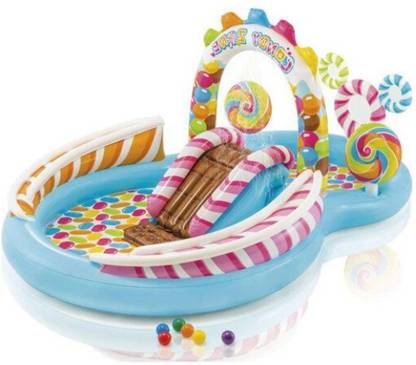 Tiny Tales Candy Zone Inflatable Fun Play Center with Slide with Pump Inflatable Swimming Pool