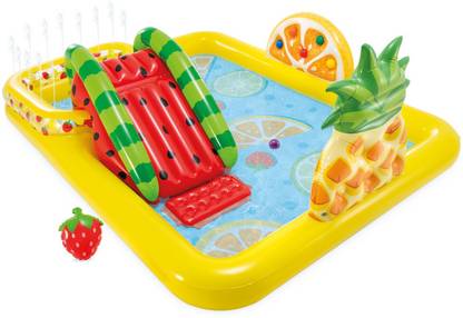 VWretails Fun'N Fruity Outdoor Inflatable Kiddie Pool Water Play Center with Water Slide Inflatable Swimming Pool, Pool Accessory, Infatable Ball