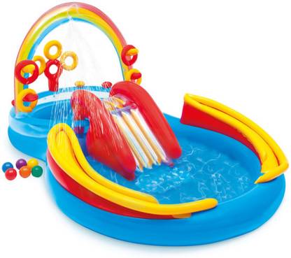 VWretails VW Rainbow Ring Inflatable Play Center w/ Slide , Slippery Water Slide, Inflatable Swimming Pool, Infatable Ball