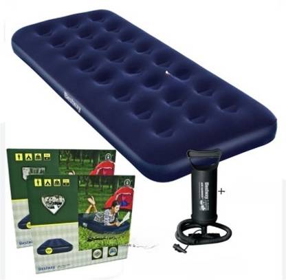 TinyTales Inflatable (IND*73) Single Person Air Bed (Blue) WITH NORMAL Pump Vinyl 1 Seater Inflatable Sofa