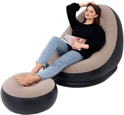 Hashone 2-in-1 Sofa Chair with Footstool, Portable Outdoor Recliner with Air Pump Leatherette 2 Seater Inflatable Sofa