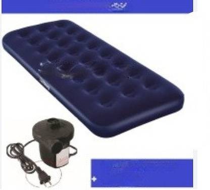 TinyTales Inflatable Single Person Air Bed (Blue) WITH Electric Pump Vinyl 1 Seater Inflatable Sofa
