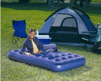 TinyTales Single Air Bed Blu PU Leatherette 1 Seater Inflatable bed Vinyl 1 Seater Inflatable Sofa