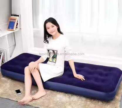 KinderTales Single Air Bed Blue PU Leatherette 1 Seater Inflatable Bed Vinyl 1 Seater Inflatable Sofa