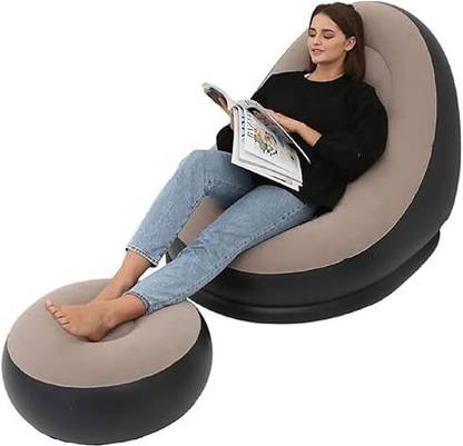 Hiki Ziki Inflatable Lounge Chair for Adults| Blow Up Chaise Lounge Air Lazy Sofa | Leatherette 1 Seater Inflatable Sofa