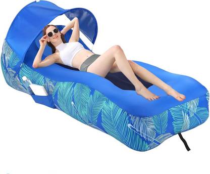 Clefairy Inflatable Lounger Air Sofa with Detachable Sunshade, Inflatable Beach Chair Polyester 2 Seater Inflatable Sofa