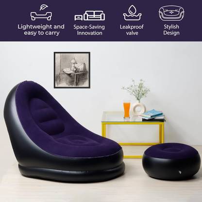 trandler Sofa Bed Footstool Set, Outdoor Foldable Air Cushion Recliner PVC 2 Seater Inflatable Sofa