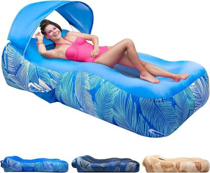 Deoxys Inflatable Lounger Ergonomic Air Sofa Couch, Portable Beach & Camping Chair Polyester 2 Seater Inflatable Sofa
