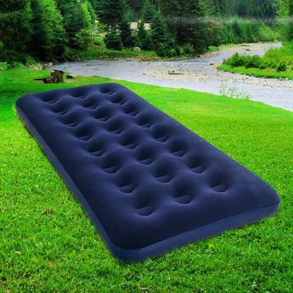 KinderTales Inflatable (IND*32) Single Person Air Bed ( Blue) With Air Bed Vinyl 1 Seater Inflatable Sofa