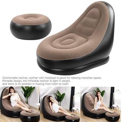 HARSH MART Air Inflatable Sofa With Footstool Outdoor Foldable & Portable & Fully Relaxable Leatherette 2 Seater Inflatable Sofa