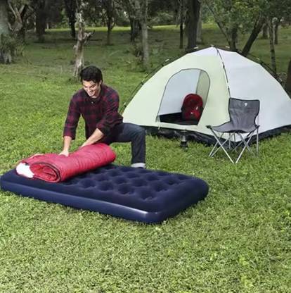 TinyTales GTC (IND*95) Inflatable Flocked Air Bed Navy Blue with free pump Vinyl 1 Seater Inflatable Sofa