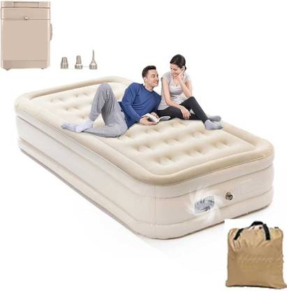 WTE {Premium} Inflatable Bed Air Sofa Cum Bed | Portable Air Mattress with Pump Velvet 4 Seater Inflatable Sofa
