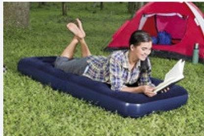 TinyTales Inflatable Single Person Air Bed ( Blue) with Electric Air Pump Vinyl 1 Seater Inflatable Sofa