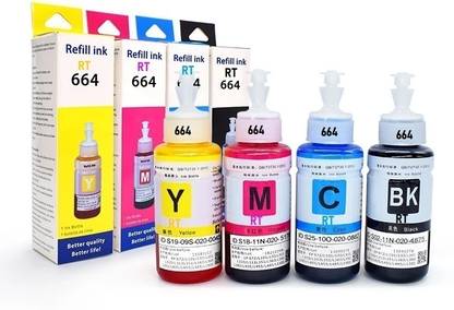 RT 664 Refill Ink Set For use in L130,L380,L210,L220,L310, L350Printers Black + Tri Color Combo Pack Ink Bottle