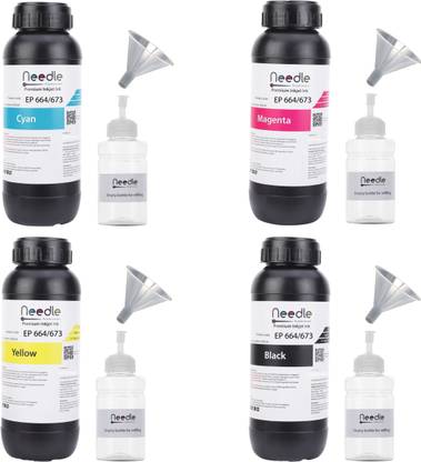 Needle T664 4x500 gms for Ep L130 L360 L380 L361 L565 L210 L220 L310 L350 L405 Printers Black + Tri Color Combo Pack Ink Bottle