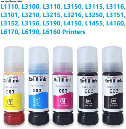 Inkspot 001 , 003 Refill Ink for Epson EcoTank Printers Black + Tri Color Combo Pack Ink Bottle