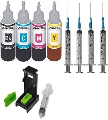 Ang Refill ink With Syringe & Suction Tool Kit Compatible for 678, 803, 680, 802 Black + Tri Color Combo Pack Ink Cartridge