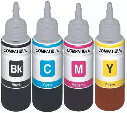 Ang Refill Ink for HP 6525 Printer -C, M, Y & Black - 100 ML Each Bottle Tri-Color Ink Cartridge