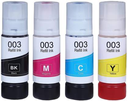 Ang 003/001 Ink for Epson L3110,L3150,L3250,L3152, L3210 Printer - 70gm Black + Tri Color Combo Pack Ink Bottle