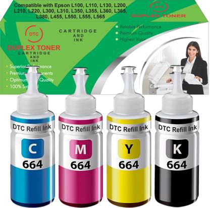 DUPLEX TONER CARTRIDGE Ink For T664 Compatible L130 L210 L220 L385 L565 L310 L350 L355 L361 L365 Black + Tri Color Combo Pack Ink Bottle