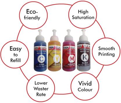 PINNACLE HP 581 Smart Tank Ciss Refill Ink Black + Tri Color Combo Pack Ink Bottle