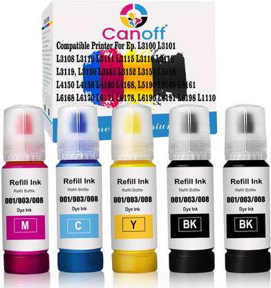 canoff Ink Refill for Epson 001,003,L3200,L3210,L3211,L3215,L3216,L3250,L3252 Black + Tri Color Combo Pack Ink Bottle