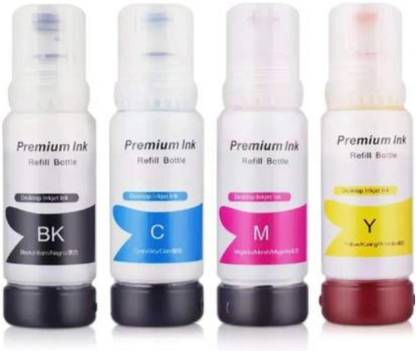 Printcare 001 & 003 Refill Ink for Use in Epson EcoTank L4160 Printer – Cyan, Magenta, Yellow Black – 70 ML Each Bottle Black + Tri Color Combo Pack Ink Bottle