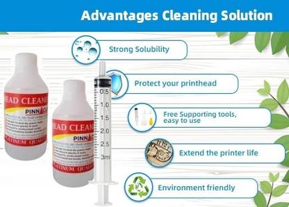 PINNACLE 2 Printer Head Cleaning Kit Unblock Printer Head Nozzle Hp Canon Brother Epson Black + Tri Color Combo Pack Ink Bottle