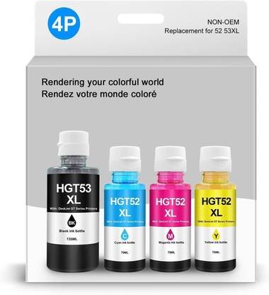 ASV GT53XL GT52 Replacement for 319 410 419 Smart Tank, DeskJet GT 5810 5820 5822 Black + Tri Color Combo Pack Ink Bottle