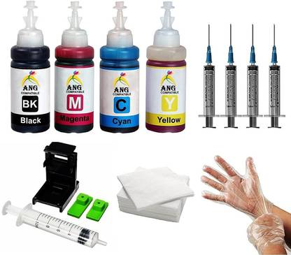 Ang Refill ink For CNN MP287, iP2770, iP2772, MP237, 245, 258, 276 Printer Black + Tri Color Combo Pack Ink Bottle
