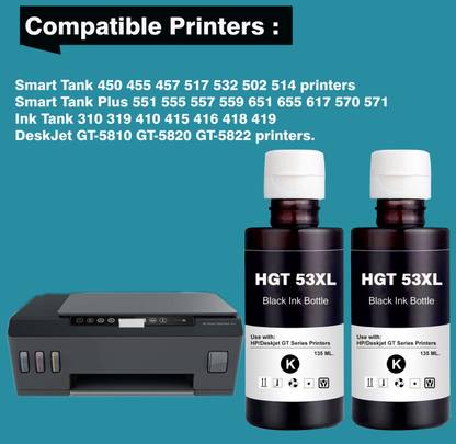 spotink Refill Ink for HP GT51XL,GT53XL GT5810, GT5820, GT5811, GT5821, (BK-135 ML X 2) Black - Twin Pack Ink Bottle