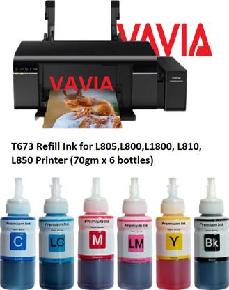 vavia T673 Refill Ink for EPSON T673 L805,L800,L1800, L810, L850 Printer Black + Tri Color Combo Pack Ink Bottle