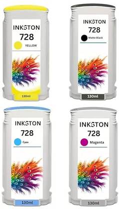 Inkston 728 (130ML) Matte Black,Cyan,Yellow, Magenta for USE in T830 and T730 Plotter Black + Tri Color Combo Pack Ink Cartridge