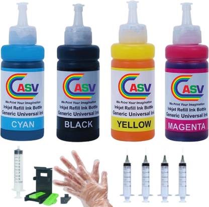 ASV Refill ink for HP 6075, 4178 Printer Use in 653 ink Cartridge Black + Tri Color Combo Pack Ink Bottle