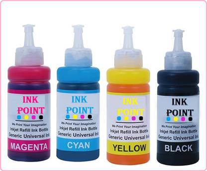 inkpoint Refill Ink For Epson L380 Dye Ink Compatible L130, L110, L210, L220, L310, L360 Black + Tri Color Combo Pack Ink Bottle