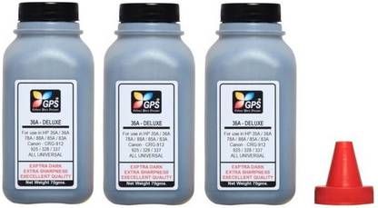 GPS Colour Your Dreams 36A Deluex Toner Powder Refilling for Cartridge Number 88A, 78A, 85A, 35A, 36A, CRG-925, 725, 325, 337, 328, 728, 928, 912 Pack Of 3 Bottle With Nozlle 70 Gm Each. 100% guarantee your Dark printing Black Ink Toner Powder