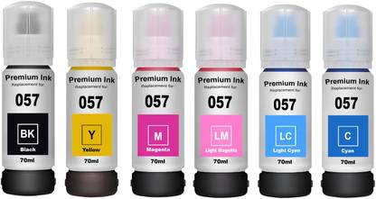 HYNEAR 057 Refill Ink Set (70ml X 6 Color) For L8050, L18050 Printers LCyan, LMagenta, Black + Tri Color Combo Pack Ink Bottle