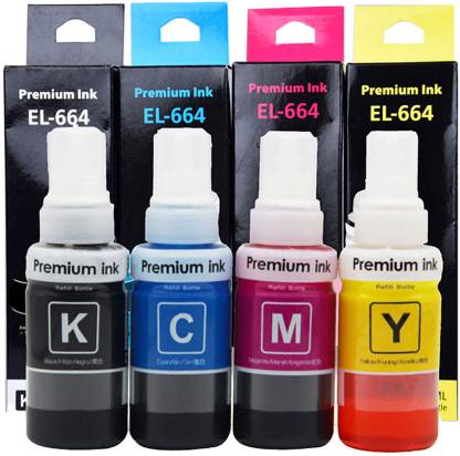 Good One Ink For Epson T664 L100,L110,L130,L200,L210,L220,L300,L385,L455,L555 Black + Tri Color Combo Pack Ink Bottle
