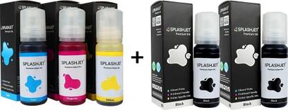 Splashjet 003 Ink for EP L3110, L3150, L3210 Printer - (70gm x C/M/Y + 2PCS Bk) - 503472 Black + Tri Color Combo Pack Ink Bottle