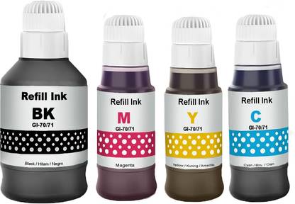 verena Refill Dye Ink Gi70 set1 for Pixma G5010 G6010 GM2070 G5070 G6070 Printers Black + Tri Color Combo Pack Ink Bottle