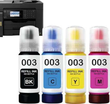 Ang 003 Ink for Ep L3110, L3150, L3250, L3152, L3210 Printer Black + Tri Color Combo Pack Ink Bottle