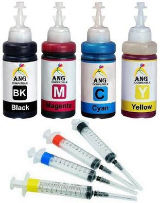 Ang Refill ink For 1212 Single Function Color Printer With Syringe Black + Tri Color Combo Pack Ink Cartridge
