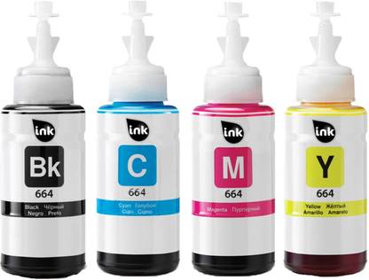 HYNEAR Refill Ink For Use In Epson L360 Printer - 70 ML Each Bottle Black + Tri Color Combo Pack Ink Bottle