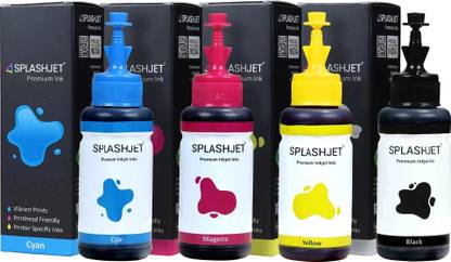 Splashjet T664 Ink For Ep L130,L380,L210,L350P rinters - (C/M/Y/Bk - 70g x 4) - 501756 Black + Tri Color Combo Pack Ink Bottle