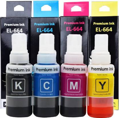 tequo Ink T664 Black + Tri Color Combo Pack Ink Bottle