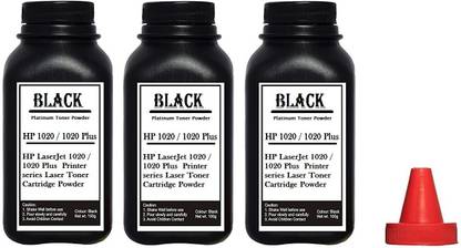 Black hp laserjet 1020 / 1020 plus printer cartridge Toner Powder Pack Of 3 Botttle With Nozlle 100Gm Each. Black Ink Toner Powder
